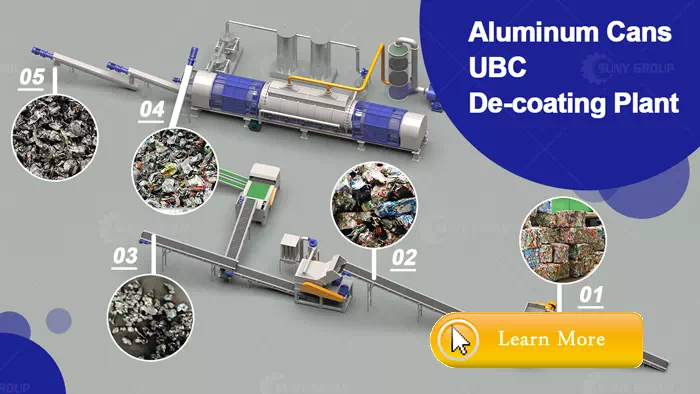 Aluminum cans ubc de-coating plant