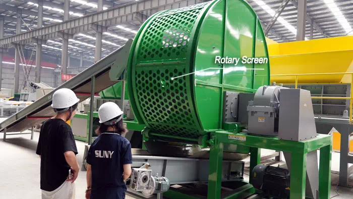 Twin Shaft Shredder with a Rotary Screen