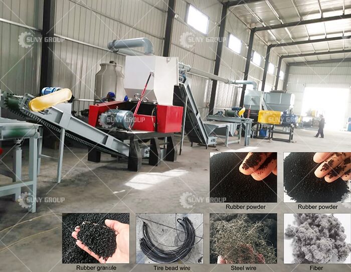 Waste tire recycling processing line